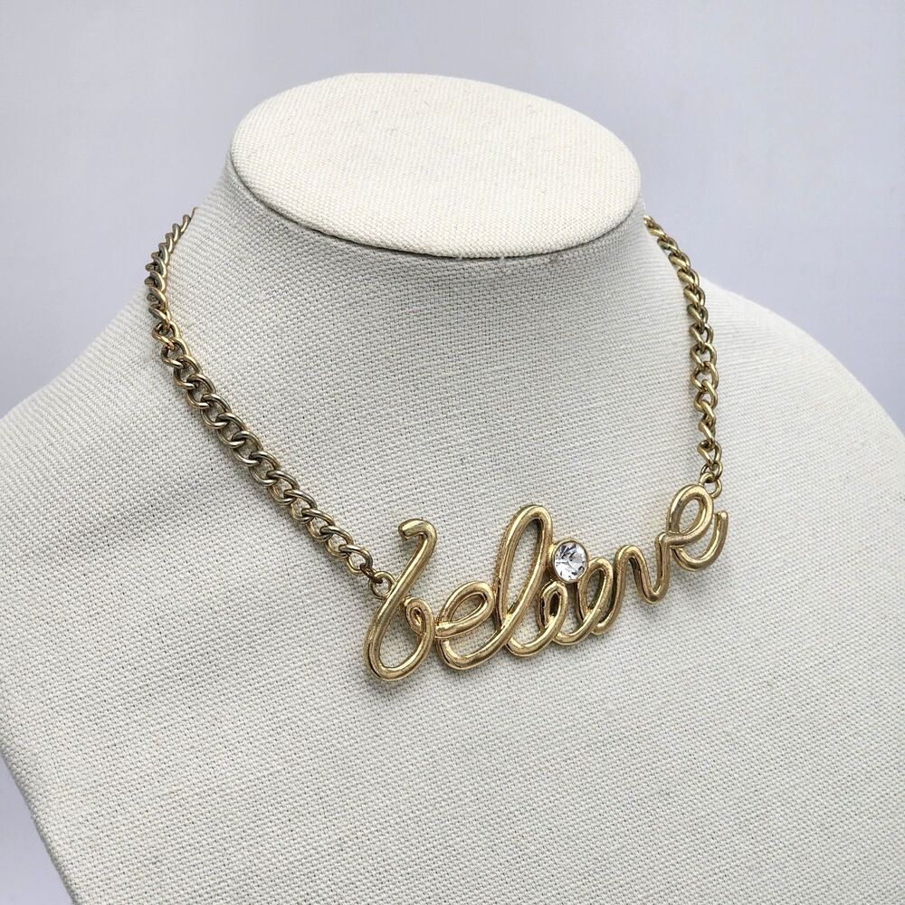BaubleBar Vintage Believe Gemstone Bold Statement Necklace 17" Gold Chain - Picture 2 of 4